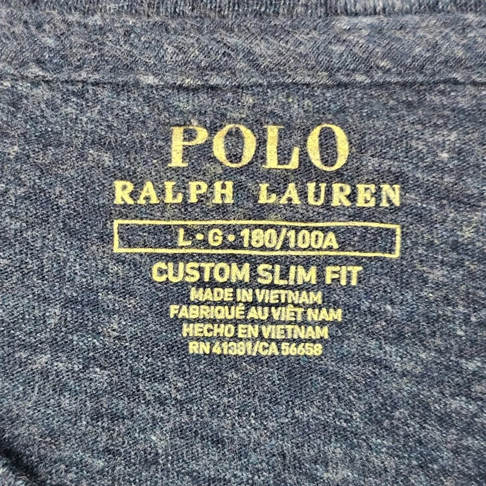 Polo Ralph Lauren T-Shirt Mens Large Navy Blue Custom Slim Fit Heathered Pony‎
